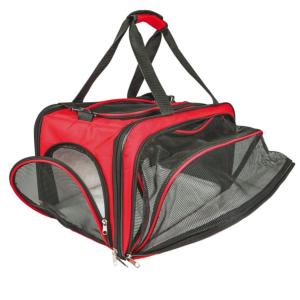 Sac de Transport Bandoulière Accordéon Noir et Rouge pour Chiens et Chats - Doogy