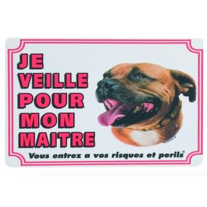 Panneau Attention au Chien Staffordhire Bull Terrier - Flamingo